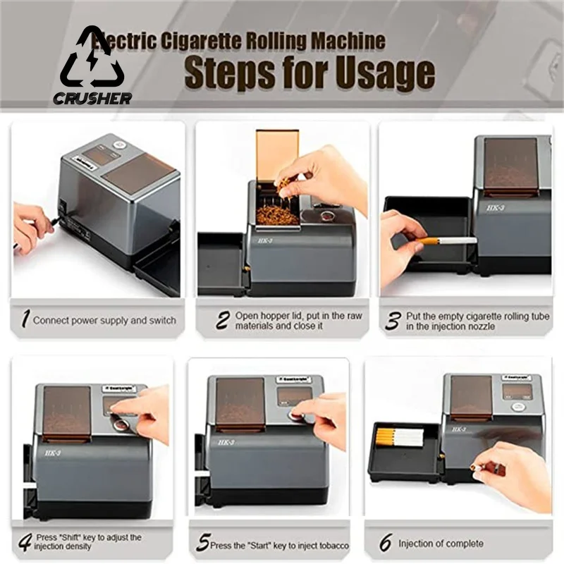ماكينة لف السجائر الأوتوماتيكية الكهربائية ملء التبغ لـ 6.5/8 مللي متر أنبوب الأسطوانة صانع السجائر أدوات التدخين الأصلية HK3 +