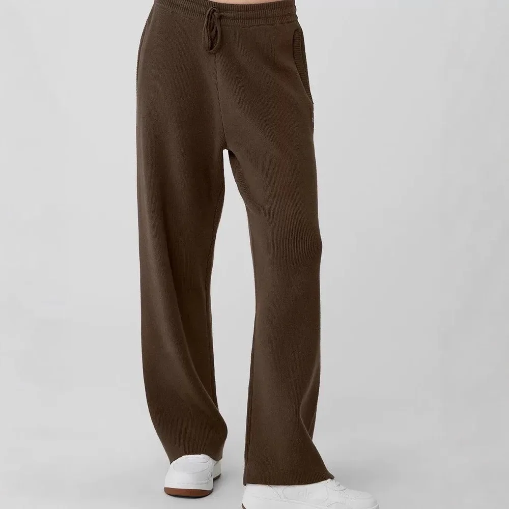 Hlo Cashmere Knitted Wide-leg Pants Women's High Waist Drape Loose Autumn and Winter Thickened Floor-mopping Trousers Outer Wear