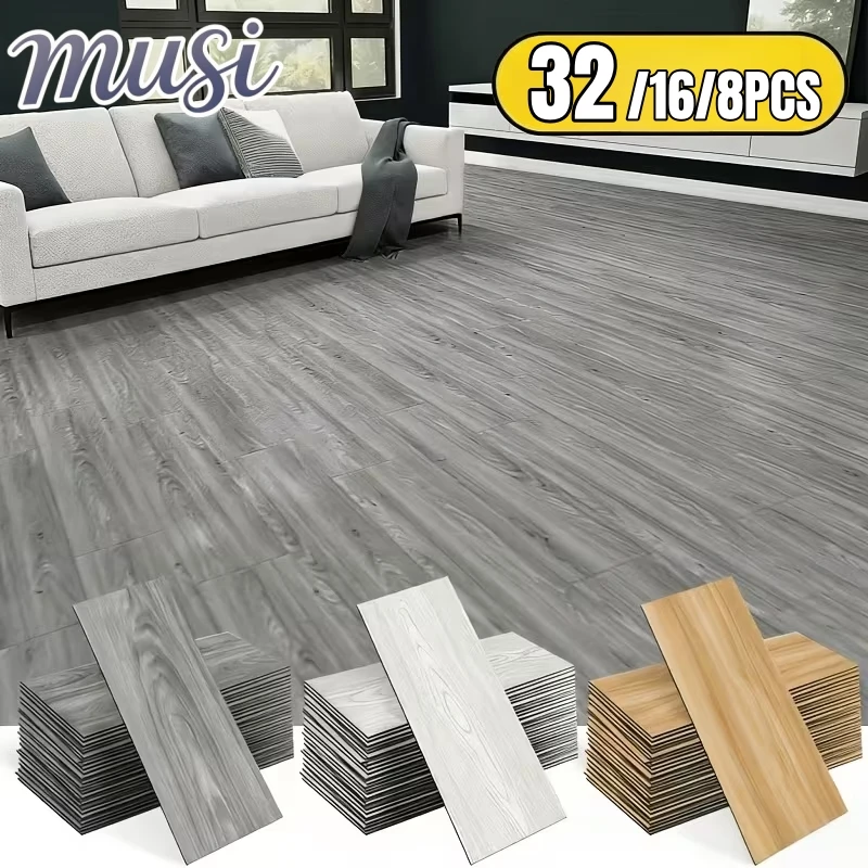 8/16/32PCS 45x15cm PVC Flooring Self-adhesive Floor Sticker Waterproof Thickened Wood Grain Wallpaper for Living Room Home Decor