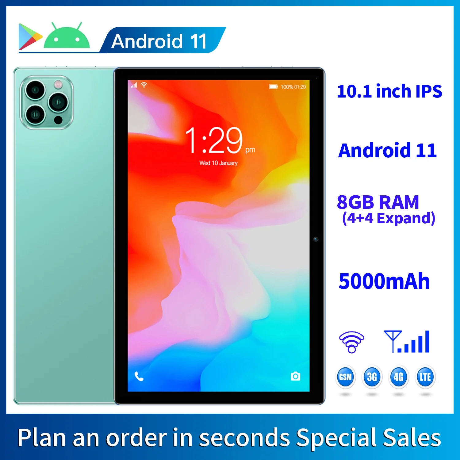 

BDF 10.1 Inch Tablet Android 11, 8GB(4+4 Expand) RAM 64GB ROM,1TB Expand,1280x800 IPS Screen 5000MAH Battery,GMS 3G Network,WiFi