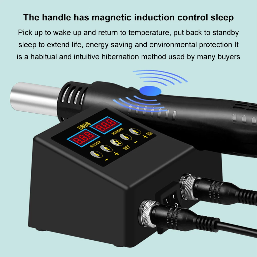 ABS Intelligent Self-check Function Soldering Rework Station With Digital Display Hot Air Heater 9 kit US Plug