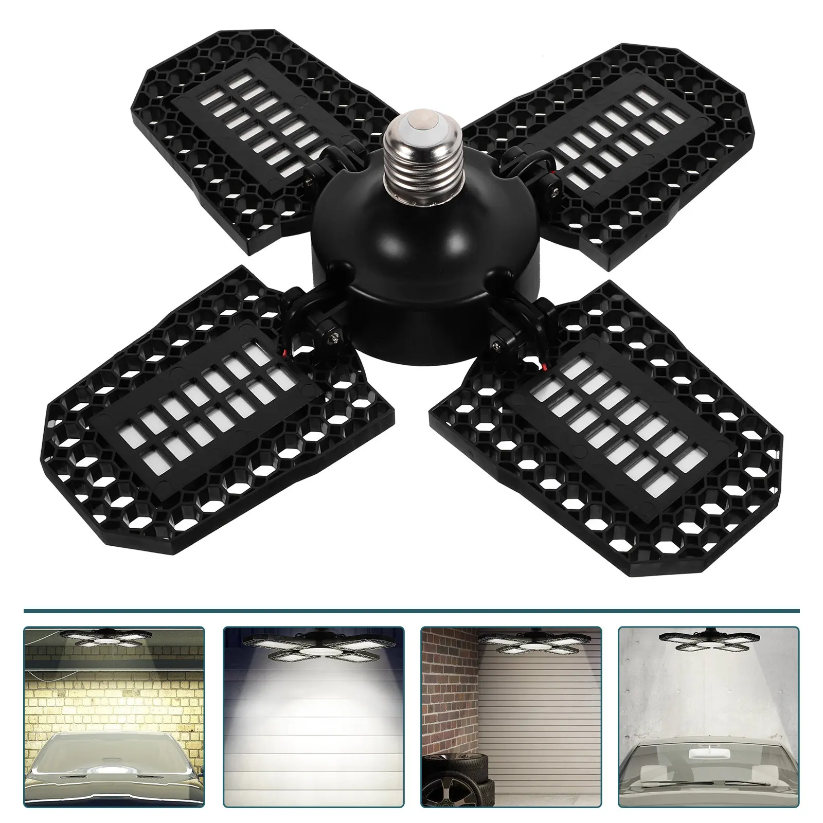 

1Pcs Four-Leaf LED Garage Ceiling -Duty Foldable Panels Easy Install No Tools Required Bright Illumination for Garage
