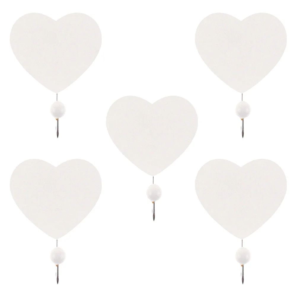 

5 Pcs Heart Shaped Decorative Wall Hooks up Mounted Clothes Rack Hat Bag Storage White Wooden