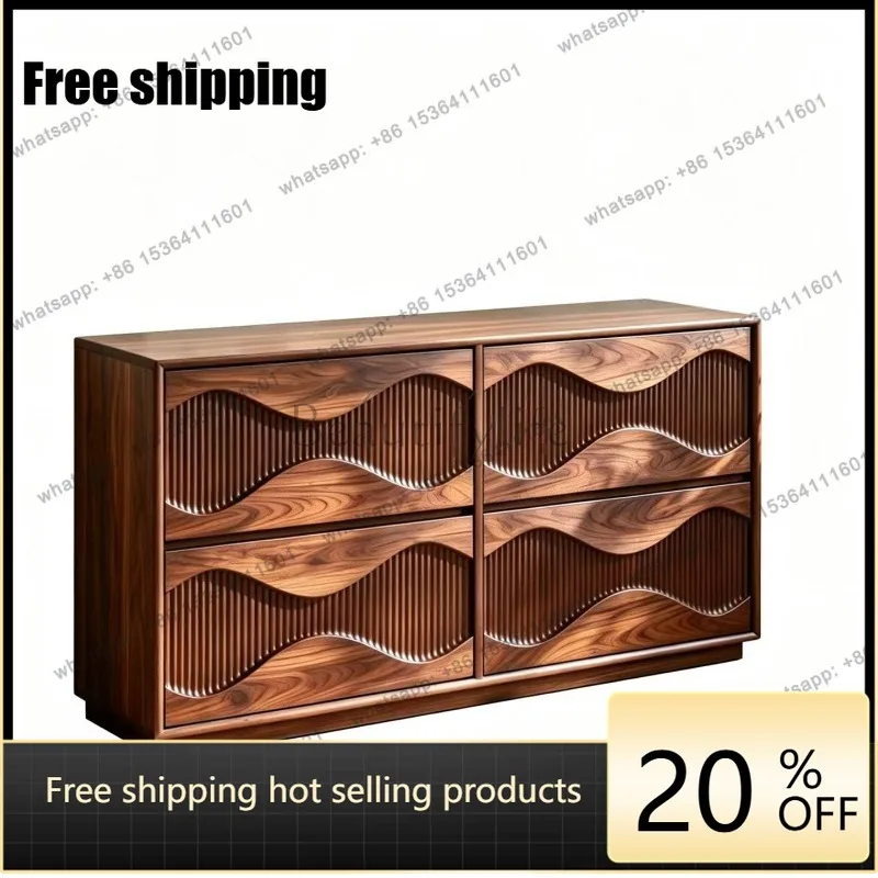 YJ new Chinese black walnut bucket cabinet three-dimensional wave vertical texture storage cabinet solid wood storage