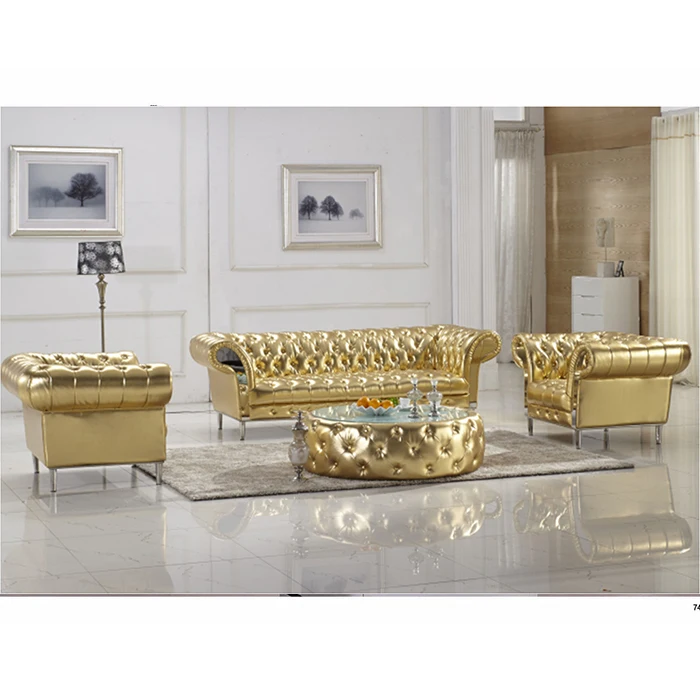 

For Modern Style Commercial Furniture Luxury Golden Sofa Seater Sofa Set for KTV Solid Wood Frame Leather Furniture Sets