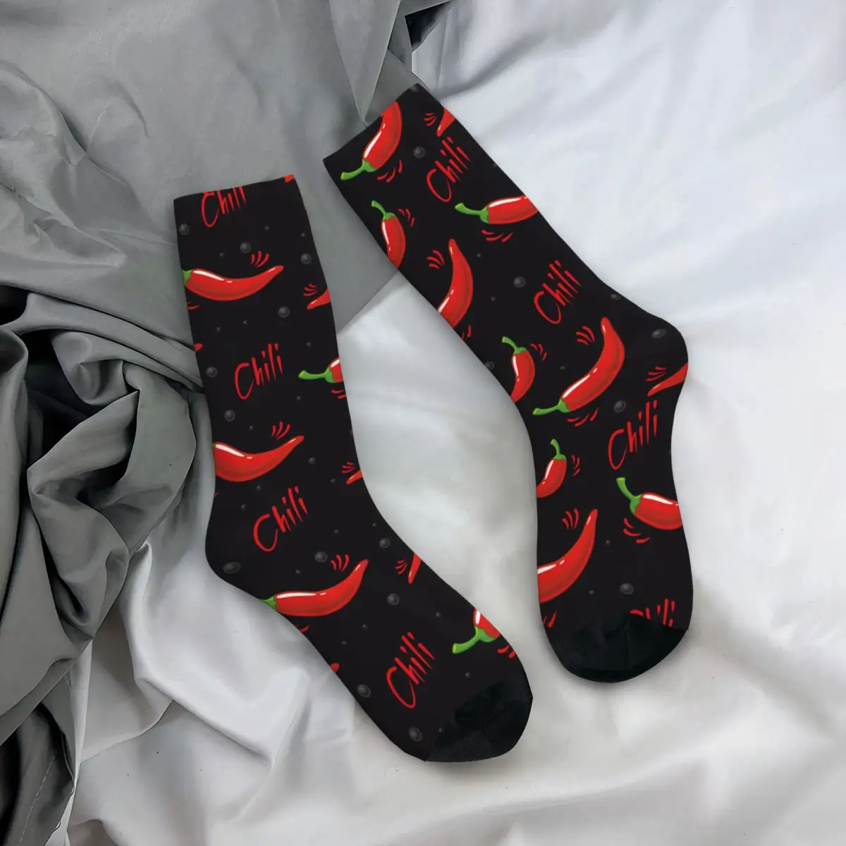 Funny Retro Chili Basketball Socks Vegetables Polyester Long Socks for Women Men Non-slip