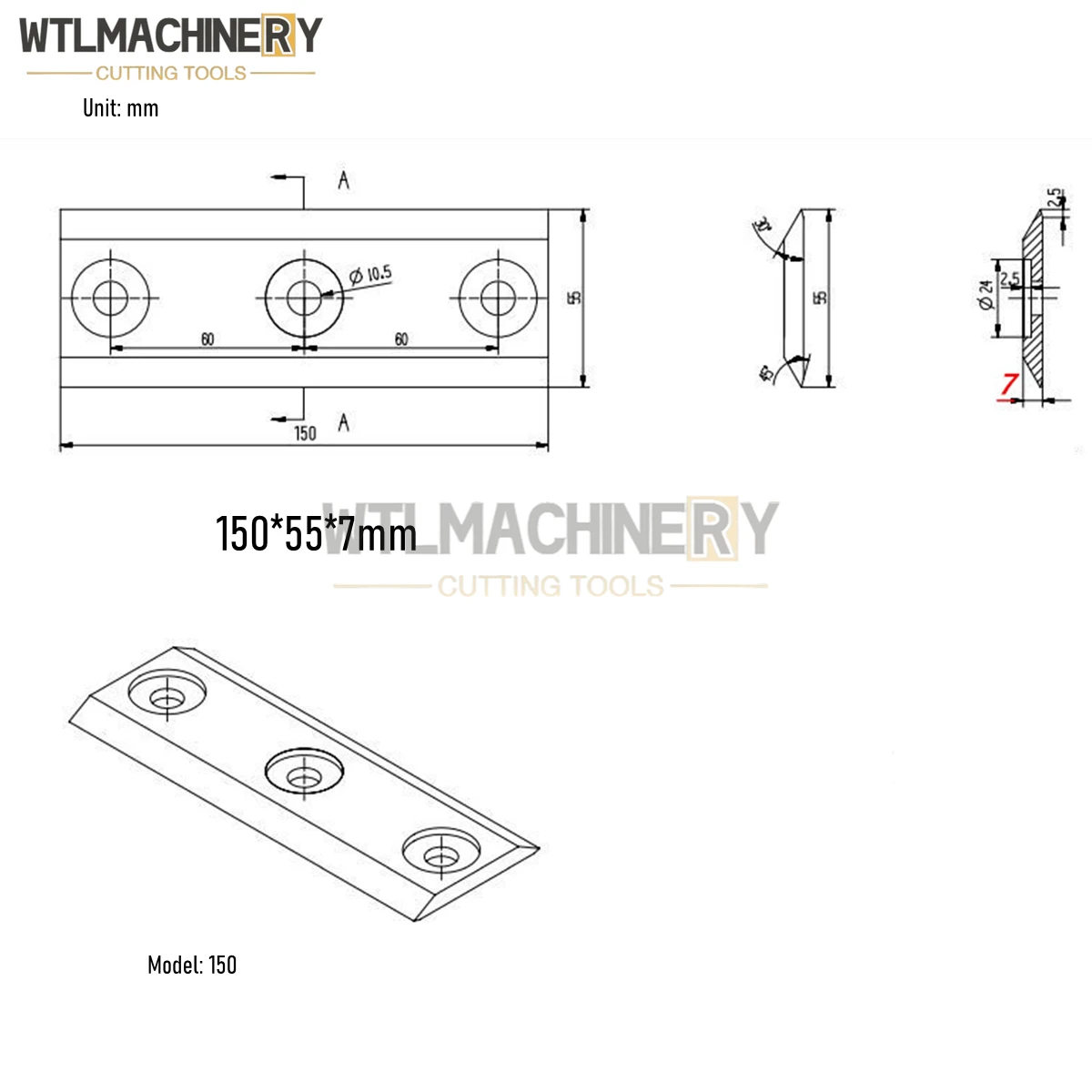 2Pcs Model 150 Wood Chipper Blade 150x55x7mm Garden Chippers SKD-11 Wood Shredder Machinery