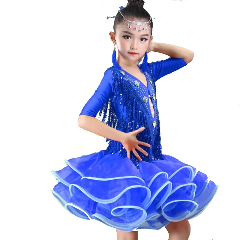 Vestido de dança latina para meninas, Trajes de competição infantis, roupas de competição para crianças, salão de baile e tango