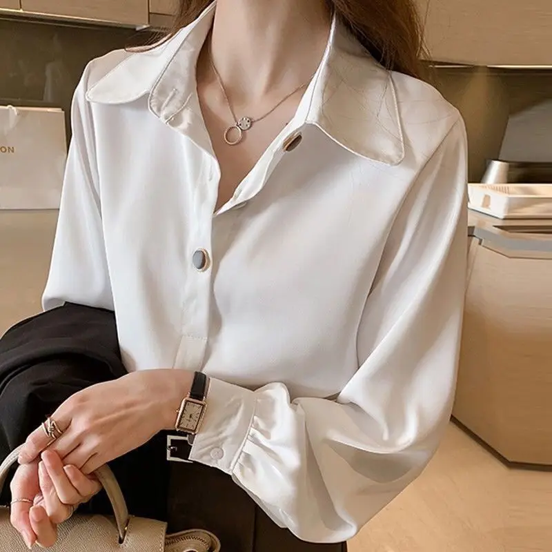 White Professional Temperament Women\'s Chiffon Shirt Spring Autumn New Loose Slimming Casual Commuting Versatile Top for Women