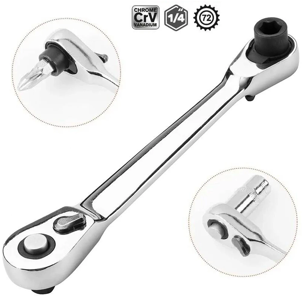 Mini Double Headed Ratchet Wrench 1/4 Inch Drive Socket Screwdriver Bit Driver Quick Release Ratchet Wrench Hand Tools