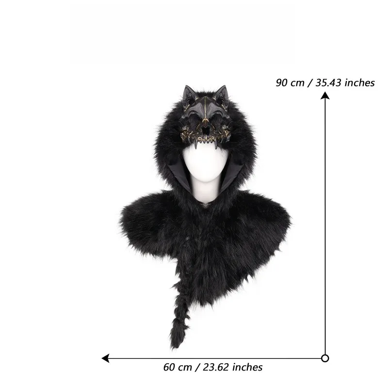 Halloween Faux Fur Medieval Viking Wolf Skull Mantle Hat Shoulder Cloak Cosplay Costume Carnival Party Cos Props Headgear view 4