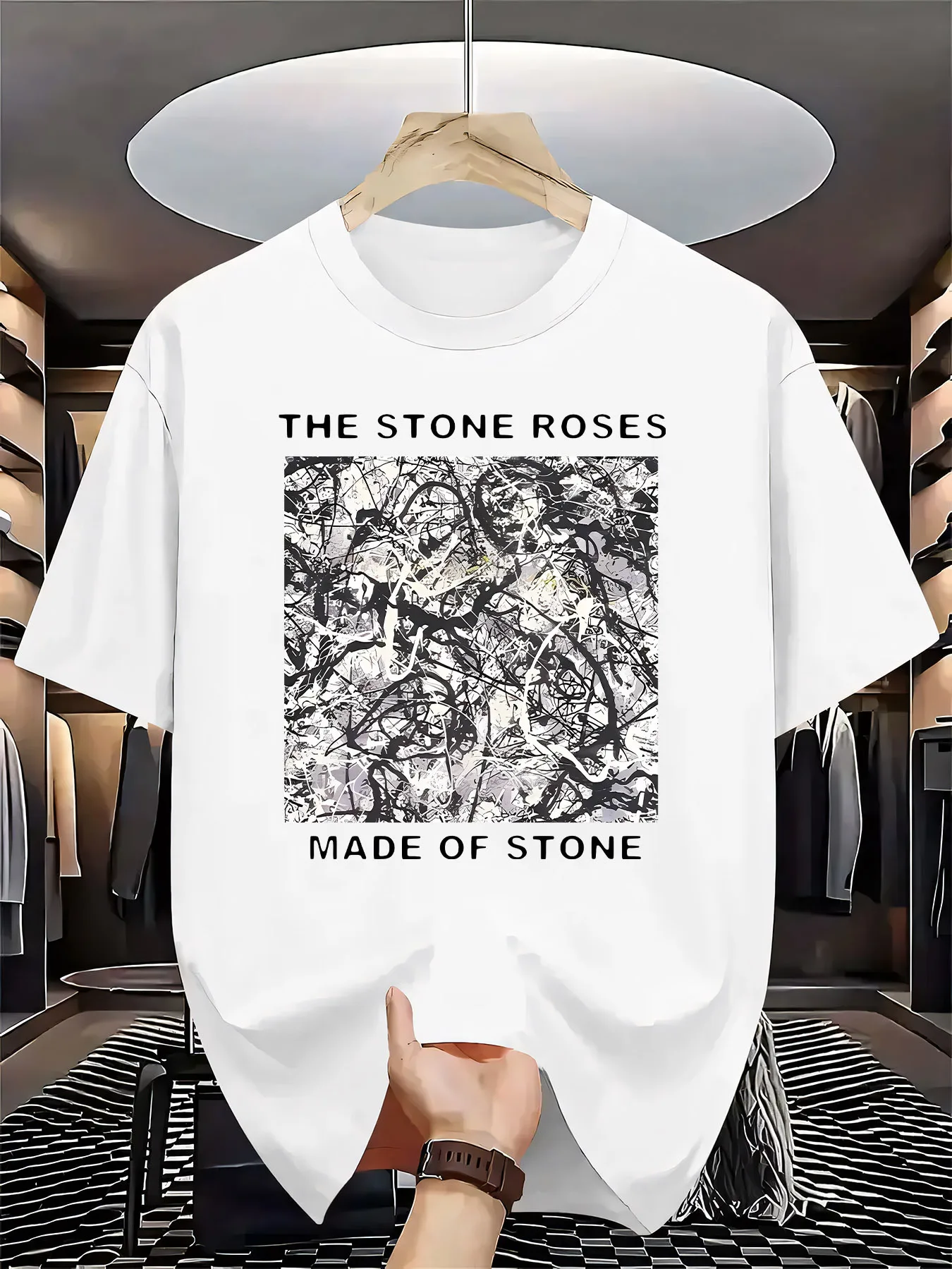 

Men's The Stone Roses Inspired Graphic T Shirt Lightweight Grey Band Tee with Back Print Regular Fit Casual Shirt for