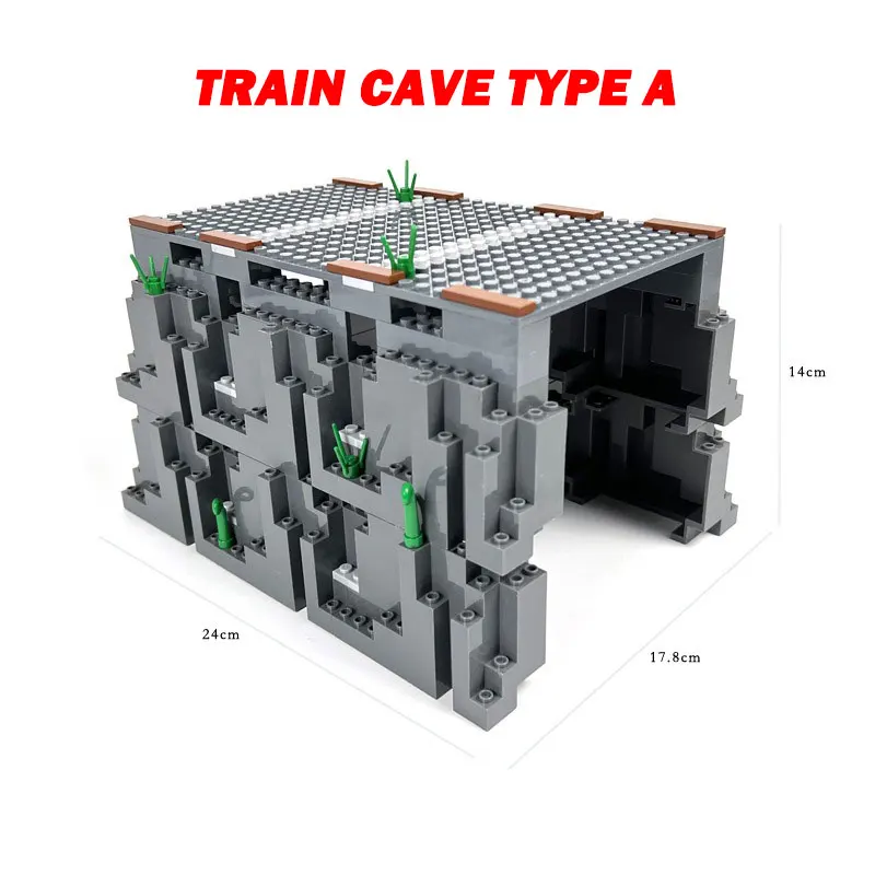 Blocs de construction MOC Street View, Train de construction, grotte, ville, piste de Train, décoration périmétrique, modèle de construction à monter soi-même