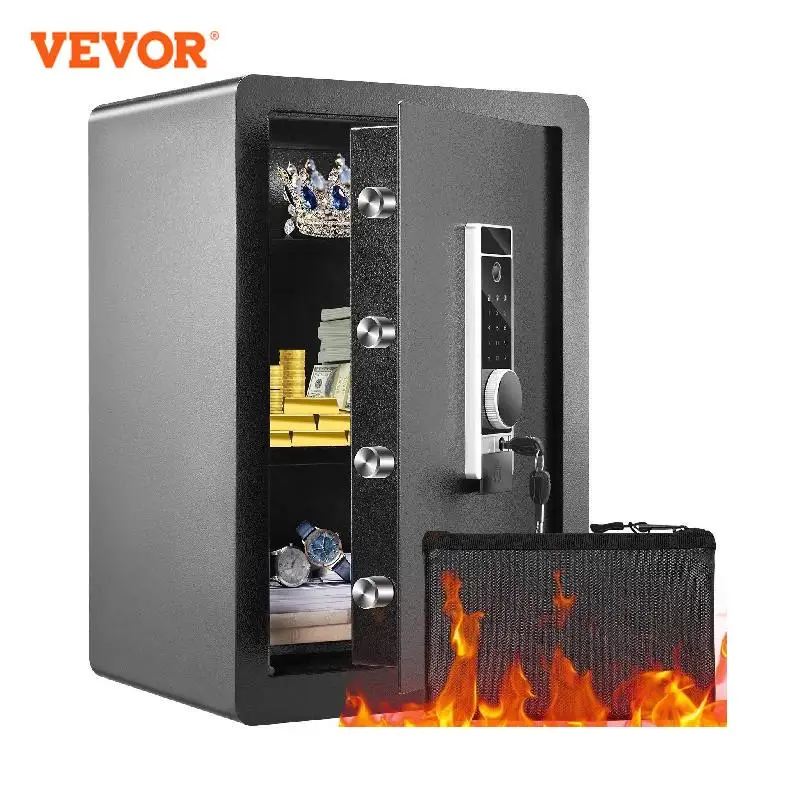 VEVOR Caja fuerte eléctrica 2,2/1,8 pies cúbicos Huella digital y gabinete de seguridad digital Caja fuerte con bolsa ignífuga para documentos de joyería en efectivo