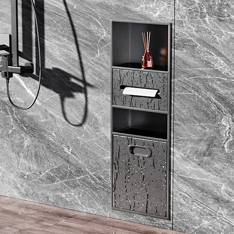 Stainless steel trash can niche embedded concealed toilet  rack next to bathroom toilet metal storage