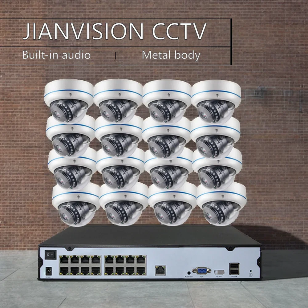 ระบบกล้องวงจรปิด Jianvision POE NVR IP ความละเอียด 5MP 16 ช่อง กล้องเน็ตเวิร์กแบบกันกระแทกพร้อมเซ็นเซอร์ CMOS มุมกว้าง ไมโครโฟนในตัว สำหรับใช้งานภายในและภายนอกอาคาร
