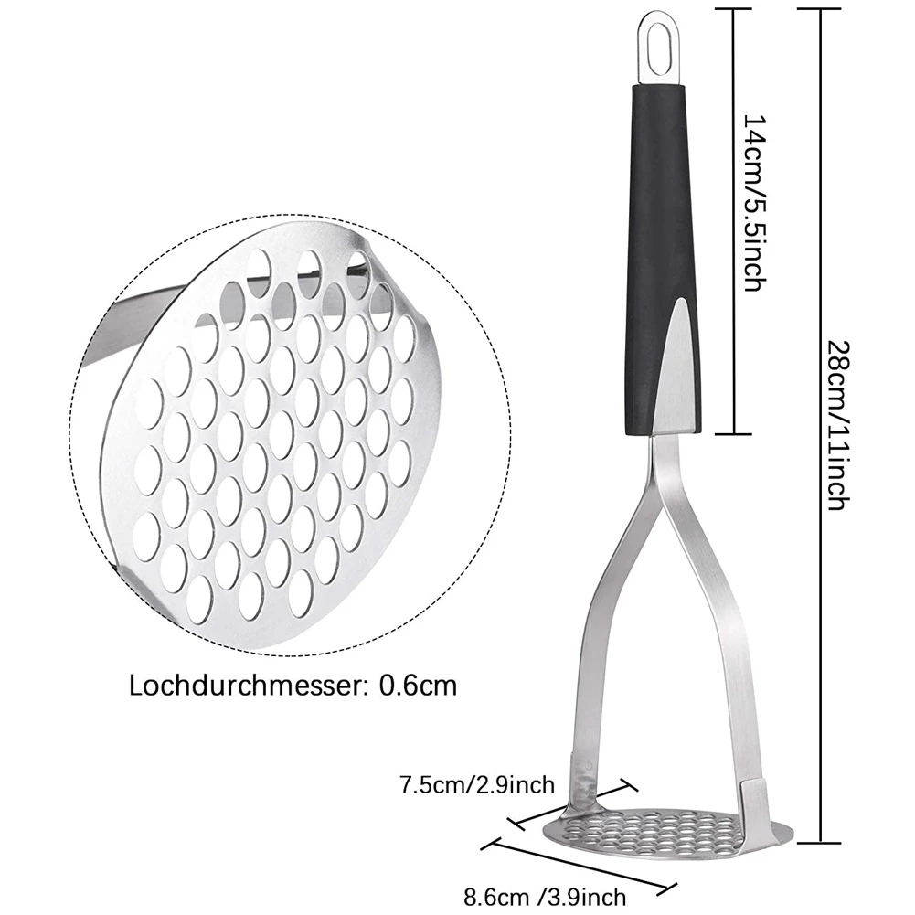 Potato Masher, Potato Ricer, Potato Masher with Smooth Non-Slip Handle, Potato Press for Beans, Vegetables, Fruit