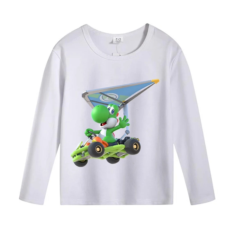 Super Mario Mens Womens O-Neck Long Sleeve T-Shirt White Cotton Top Casual Soft Book T-Shirts Spring Autumn Childrens Base Layer