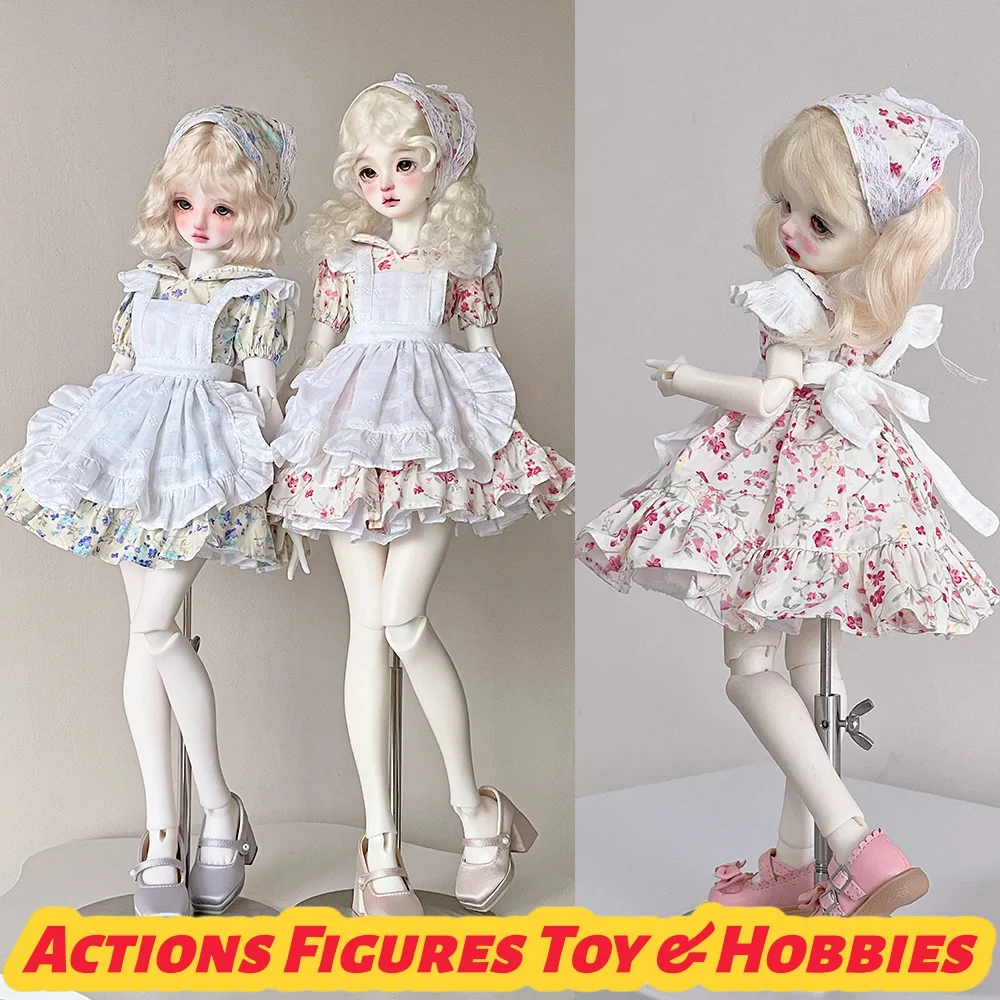 

【Only Clothes】1/6 1/4 BJD Doll Cute Puff Sleeves Little Floral Maid Dress with Apron and Scarf Model Toys