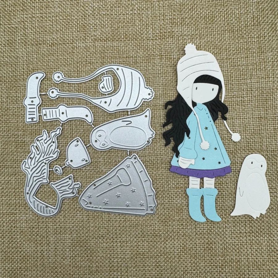Mädchen in einer Baumwolljacke und einem Pinguin, Metall-Stanzformen, Sammelalbum, Papier, Basteln, Messerform, Schablonen, Fotoalben