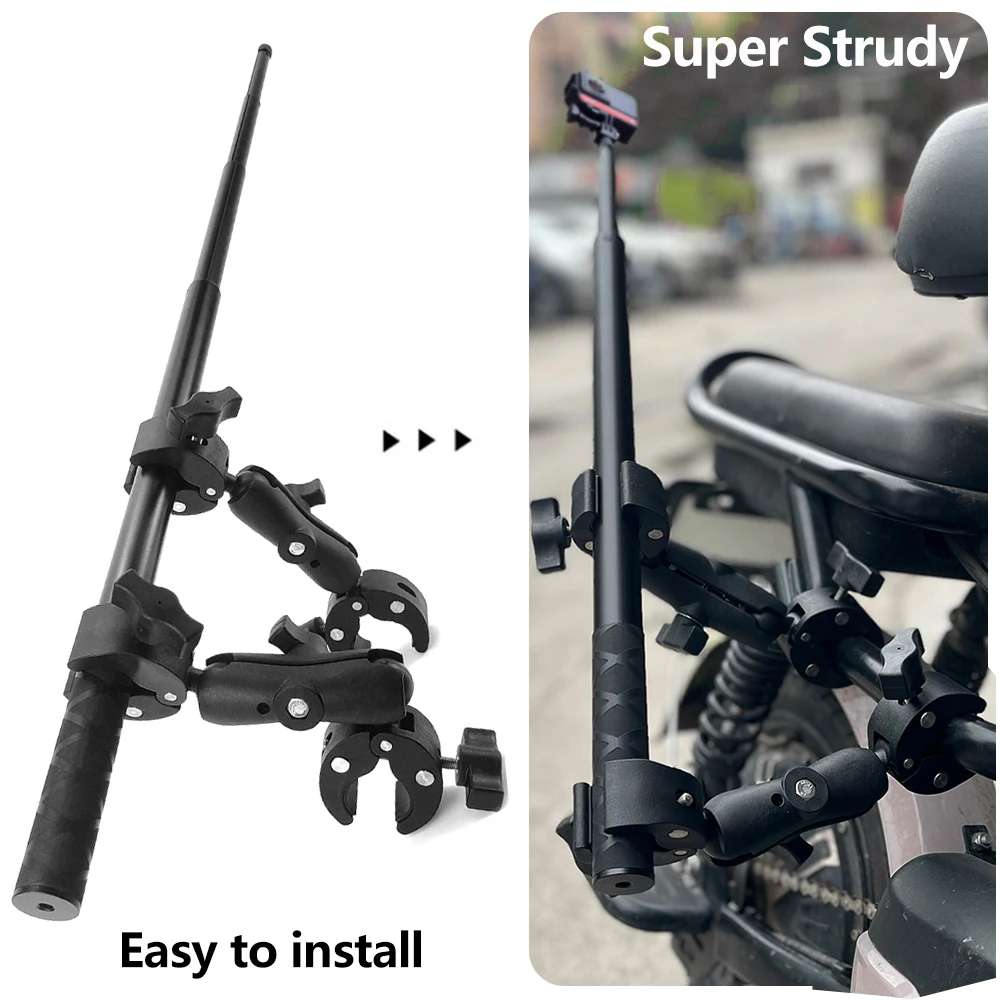 TUYU Motorcycle Handlebar Mount for GoPro Hero 13 12 11 DJI Action 5Pro 4 Insta360 X4 X3 Invisible Selfie Stick Camera Accessory