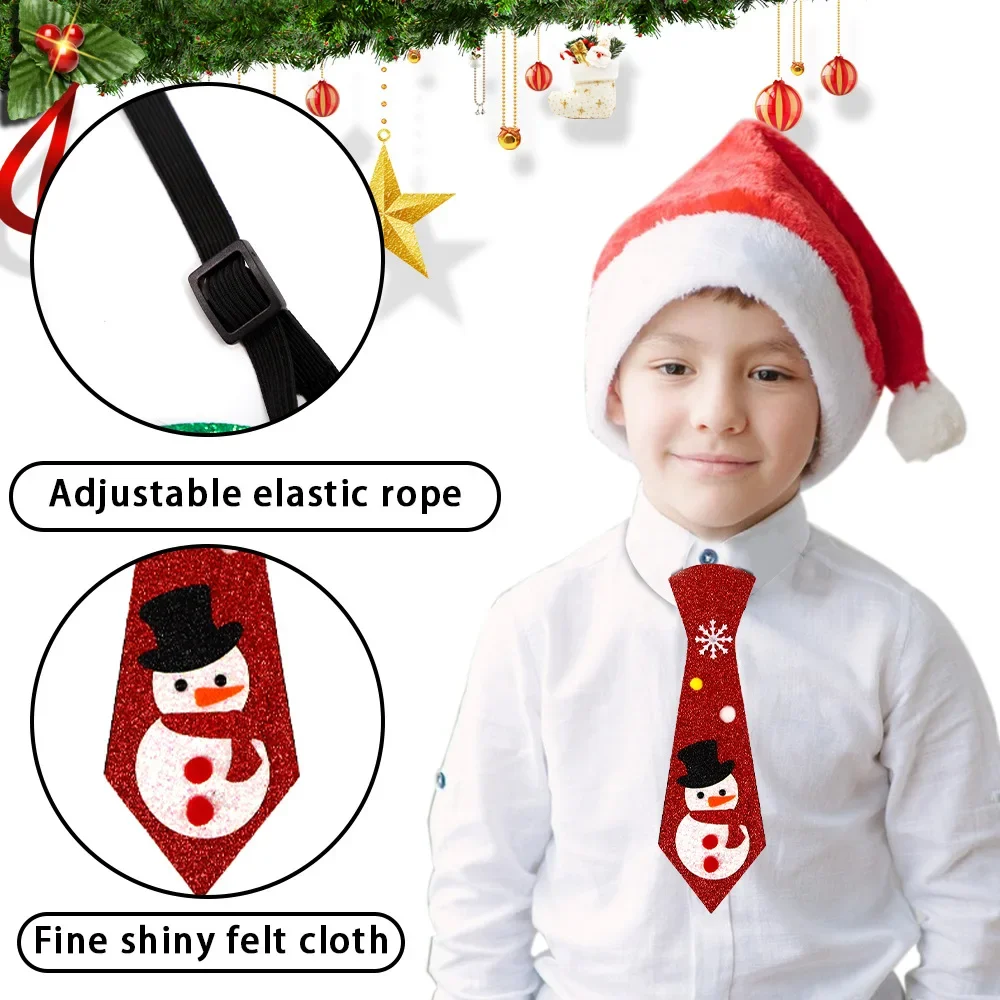 Christmas Ties For Kids Holiday Season Party Necktie Novelty Fun Tie Felt Christmas Ties Adjustable Elastic Rope Tie