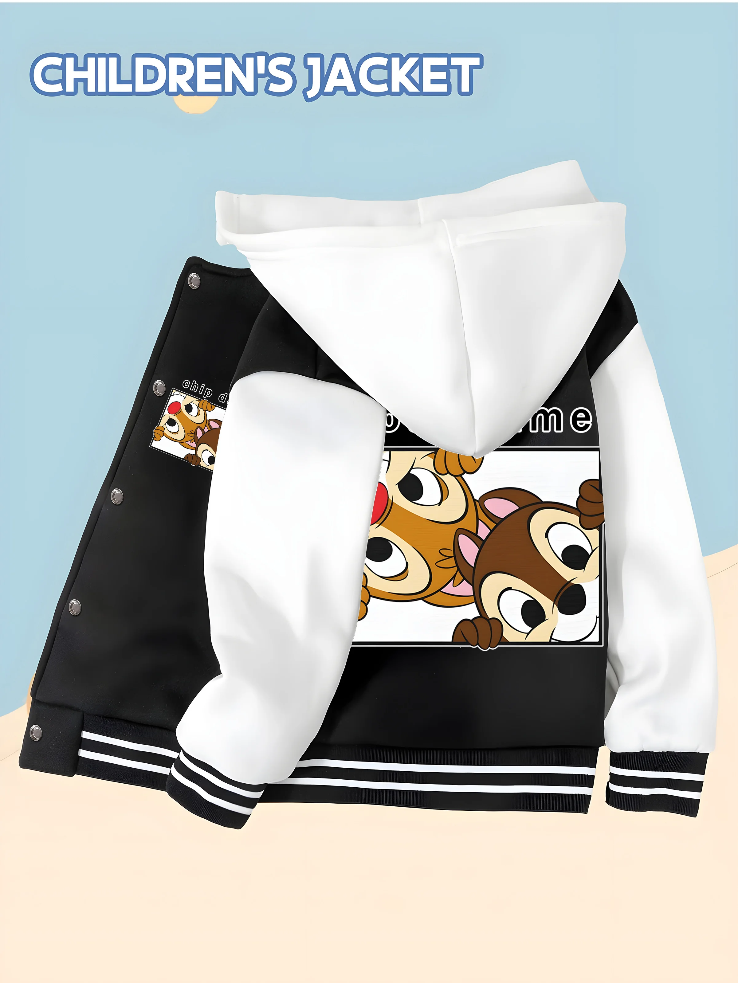 سترة بيسبول رائعة للأولاد من MINISO Disney Chip & Dale - تتميز بإطار صورة Chip & Dale المرحية وقابلة للتخصيص مع "