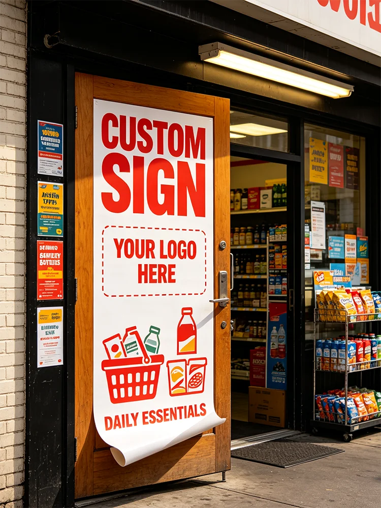 Any Size 100cm Custom Sticker Add Your Logo Weather Resistant Vinyl Decals for Convenience Store Supermarket Pharmacy Grocery Sh