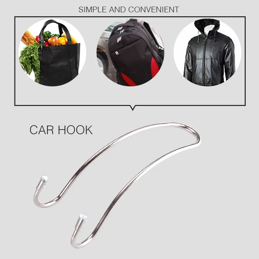 2PCS Multi-functional Metal Auto Car Seat Headrest Hanger Bag Hook Holder for Bag Purse Cloth Grocery Storage Auto Fastener Clip