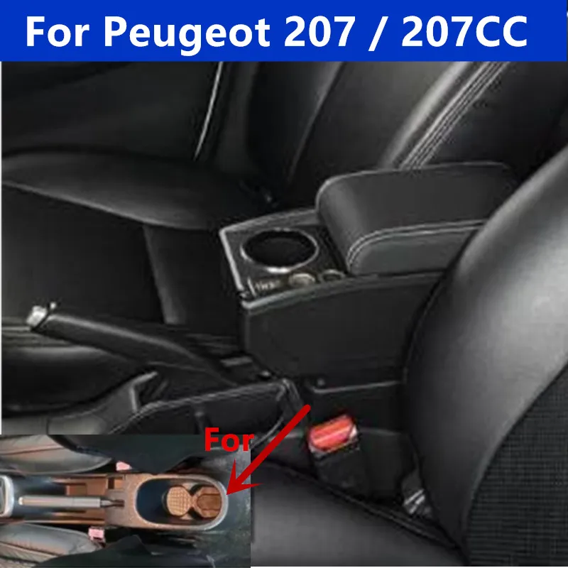 Für Peugeot 207 Armlehnenbox Peugeot 207CC Innenraum Doppelschichtige Zentrale Aufbewahrungsbox PU-Leder Armlehne mit USB Auto-Zubehör