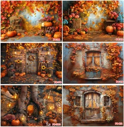 Autumn Theme Backdrops Fall Maple Leaves Thanksgiving Pumpkin Harvest Hay Barn Background Baby Shower Banner Supplies Photobooth