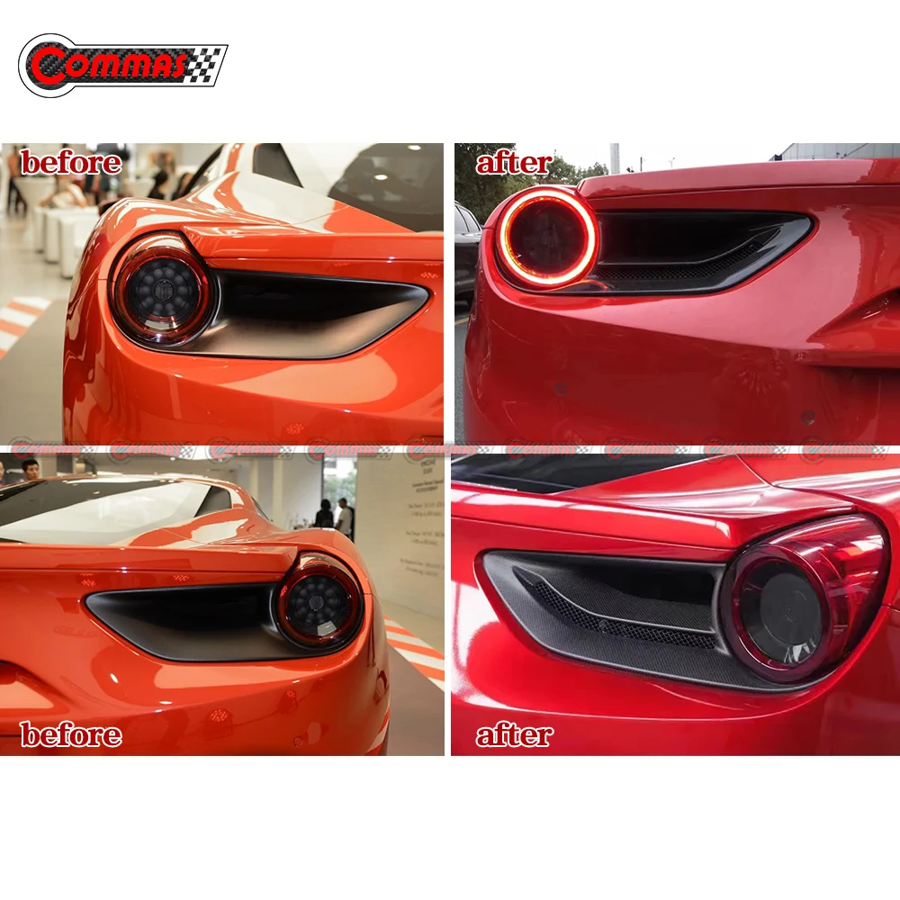 

2pcs Carbon Fiber Car Rear Bumper TailLight Cover For Ferrari 488 GTB Spider CAP Style Rear Lamp Auto Replacement Part 2015-2019