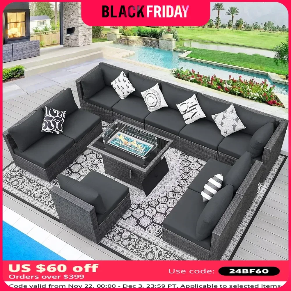 Wicker Patio Furniture Sectional Conversation Sofa Set with 43