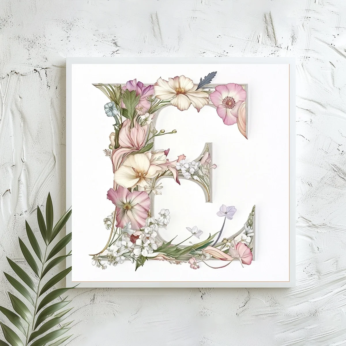 1 Stück 40x40 cm/15,74 Zoll, 11Ct/14Ct Kreuzstich-Set, DIY Valentinstagsgeschenk, Stickerei-Set für Festlichkeiten, Blumenmuster Buchstabe E – Detail 2