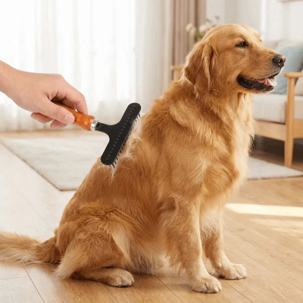

Stainless Steel Pet Comb for Long Thick Hair Wooden Handle Deshedding Dog Grooming Tool Undercoat Detangling