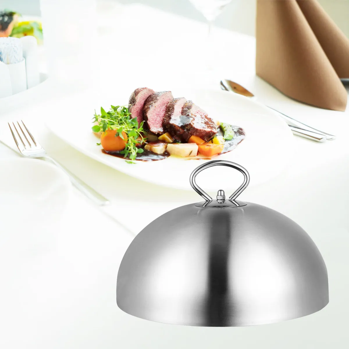 Stainless Steel Cloche Dome Lid 28cm for Food Serving, Cooking, Anti-Splash Cover – Steak Dish Lid for Home & Restaurant