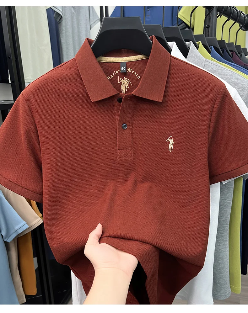 High-End 100% Baumwolle Kurzarm Polo Shirt Sommer Mode Luxus Marke Pony Stickerei T-Shirt Business Freizeit Golf Herrenkleidung – Detail 17