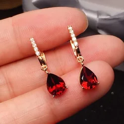 18K Yellow Gold Palting Garnet Hoop Earrings 6mm*8mm VVS Grade Natural Garnet Earrings for Daily Wear Woman Birthday Gift