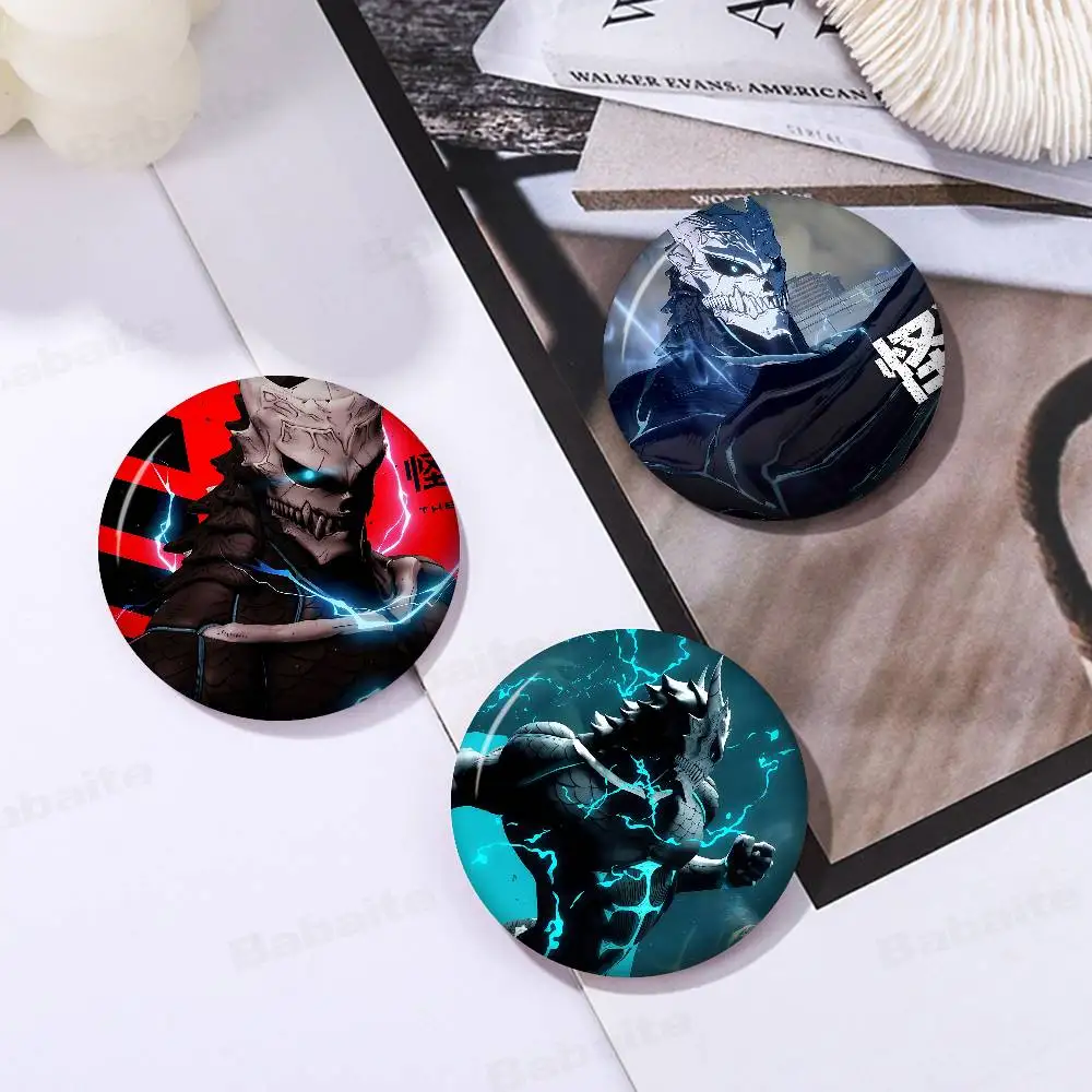 Animation K-Kaiju No.8 Creative Pins Funny Round Snap-in Brooch Badge Backpack Hat Accessories Jewelry Gifts for Friend