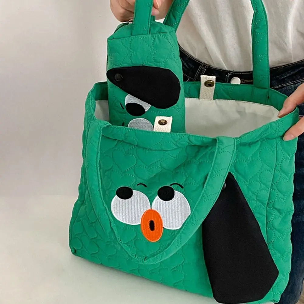 Cute Print Cartoon Canvas Bag Big Eyes Large Capacity Embroidery Handbag Long Ears Shoulder Bag Travel