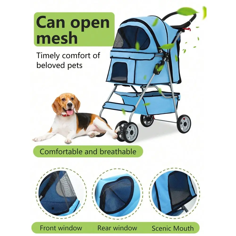 

Wheels Dog Stroller, Pet Cat Jogger Stroller, Folding Carrier Waterproof Puppy Stroller With Cup Holder Removable Liner, Dog St