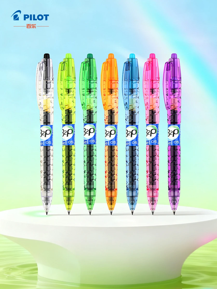 Pilot B2P Color/Clear Rod Recycled Bottle Gel Pens,Assorted Colors 0.5mm Black/Red/Blue Ink Smooth Writing,Exam&Study Essential