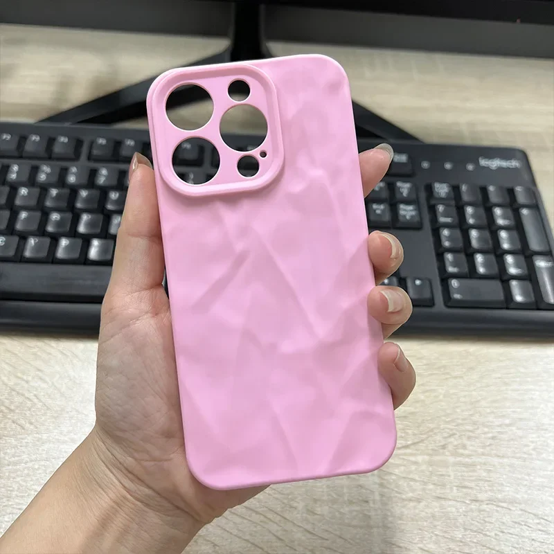 Soft Fold Wrinkle Phone Case For iPhone 15 14 13 12 11 Pro Max XR X XS Silicone Candy Pattern Cover