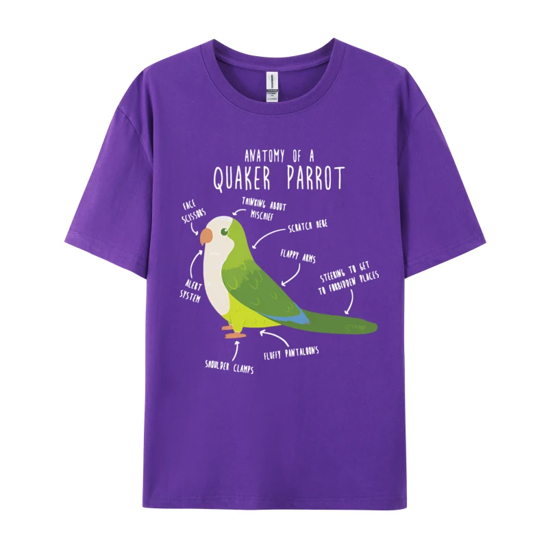 Anatomy Of Quaker Parrot Green Printed Tee Party Premium Cotton Tops Classic Tops Tees Cute Pet T-shirt