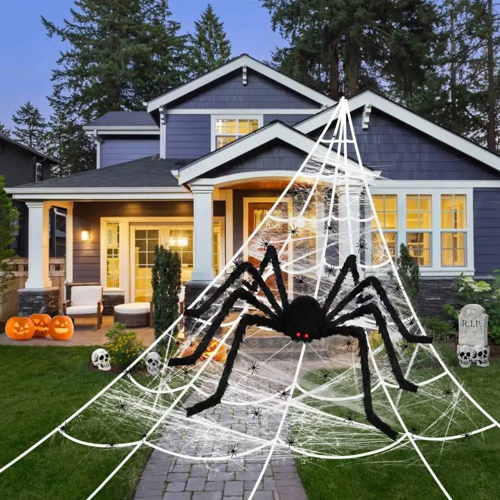 Flexible Spider Legs Halloween Spider Decoration Realistic Furry Spider Decoration with Eyes Outdoor Indoor Halloween Prop