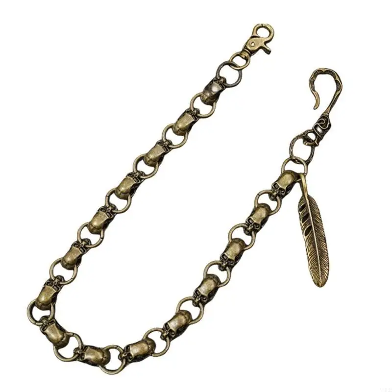 U4LE Cadena pantalones con dije punk Cadena jeans multiusos con cadena cintura para ropa calle con hojas