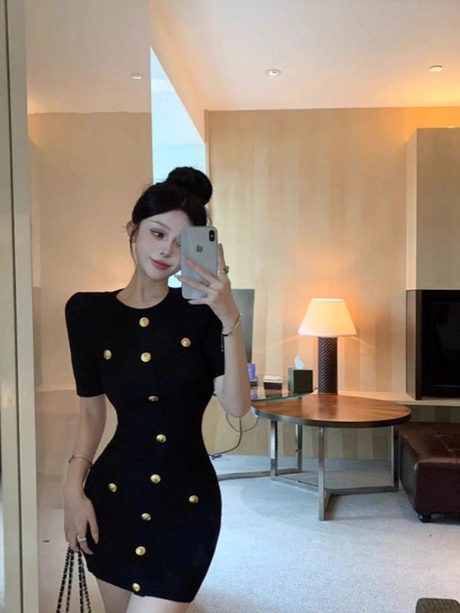 Slim Fit Short Sleeve Knitted Dress Summer Elegance Style Korean Fashion plus Size Available for Women Casual Wear Party Wear