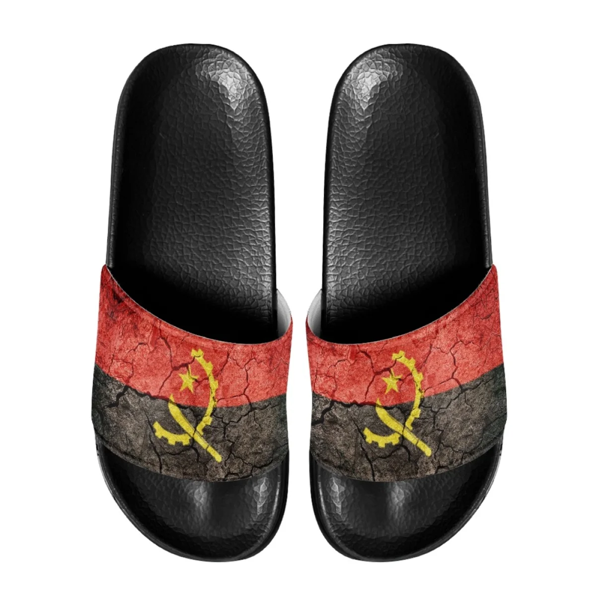 Fashion Summer Women Slippers Angola Flag Design Pattern Casual Anti-slip Beach Slides for Ladies Home Bathroom Slippers Flats