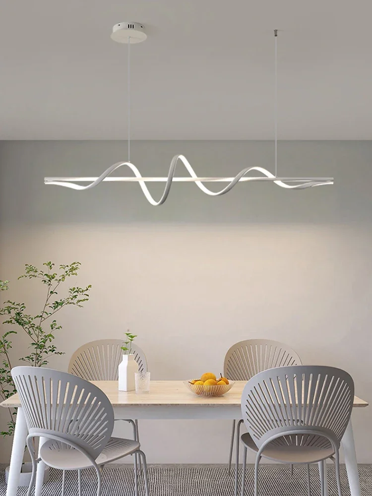 Imagem -03 - Modern Água Ripple Led Luzes Pingente Minimalista Uma Palavra Longa Faixa Pendurado Lâmpada Sala de Jantar Mesa Bar Decoração de Casa Luminárias