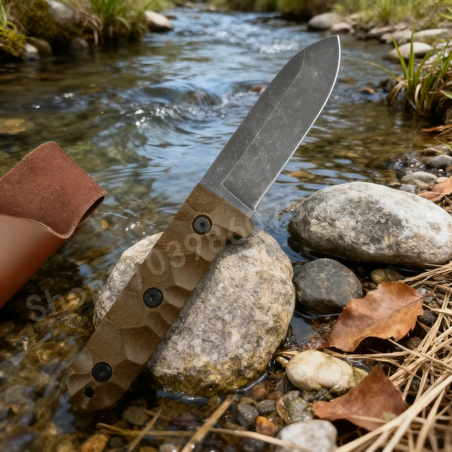 

High Quality PR4 Straight Blade Knife D2 Blade Anti-slip Rope Handle High Hardness Survival Portable Self-defense Knife